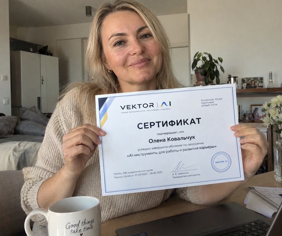 Olena Kowaltschuk mit VEKTOR-Zertifikat